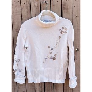 Floral Grandma Turtle Neck Sweater Vintage Jones Wear Sport I Size L